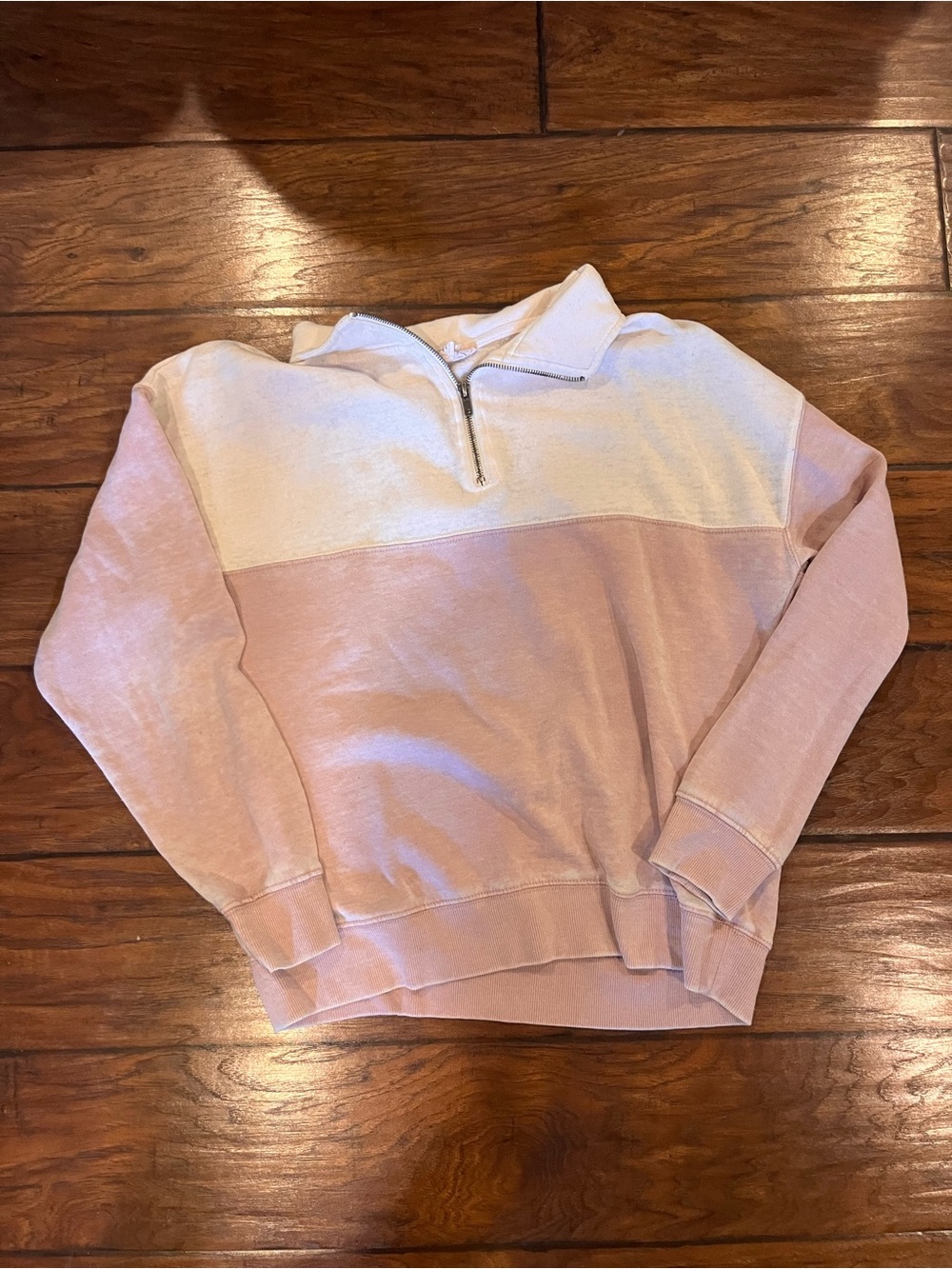 Hippie Rose Pink and White Colorblock Quarter-Zip Pullover